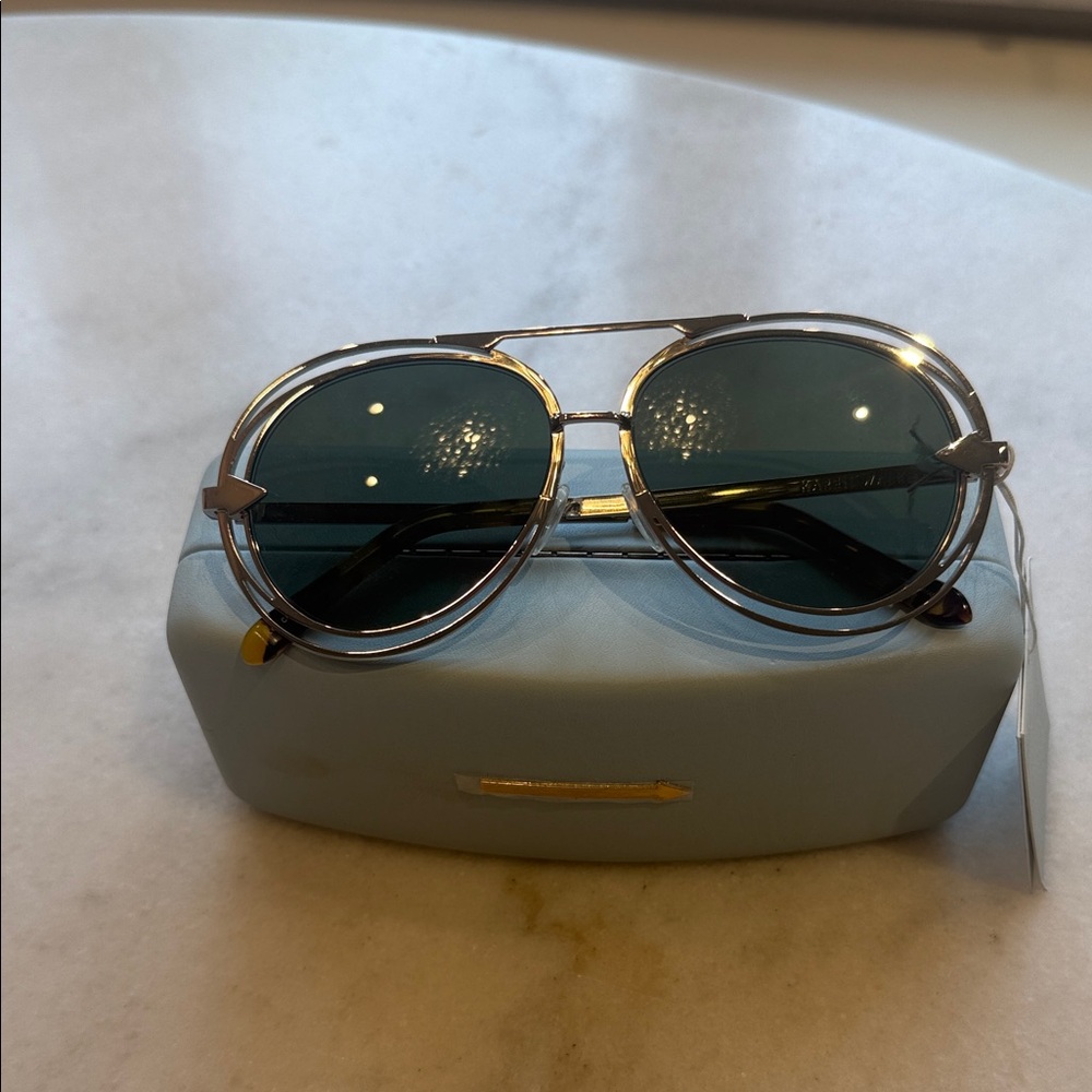 NWT Karen Walker Jacques  Silver Aviator Sunglasses with brown Lenses